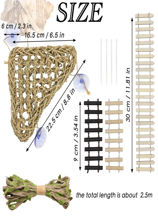 Niuohoy Hermit Crab Climbing Toys Set, Seagrass Hammocks Reptile Ladder Bridge Set Ornamental Fake Grass, Hermit Crab Habitat Tank Accessories, Also for Lizard Hamster Guinea Pig Rats - Image 2